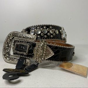 Montana West Western Cowboy Bling Leather Belt Size 32